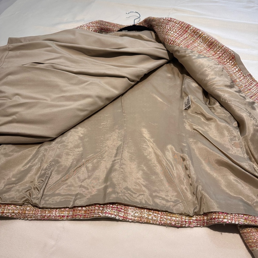 Multi Colored Pink And Beige Tweed Pant Suit Set - image 5